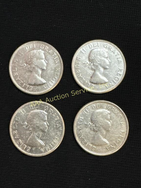 (4) silver 1959 Canada 50 cents coins