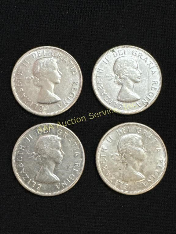 (4) silver 1958 Canada 50 cents coins