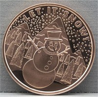 Copper .999 Fine Let It Snow One AVDP Ounce Coin.