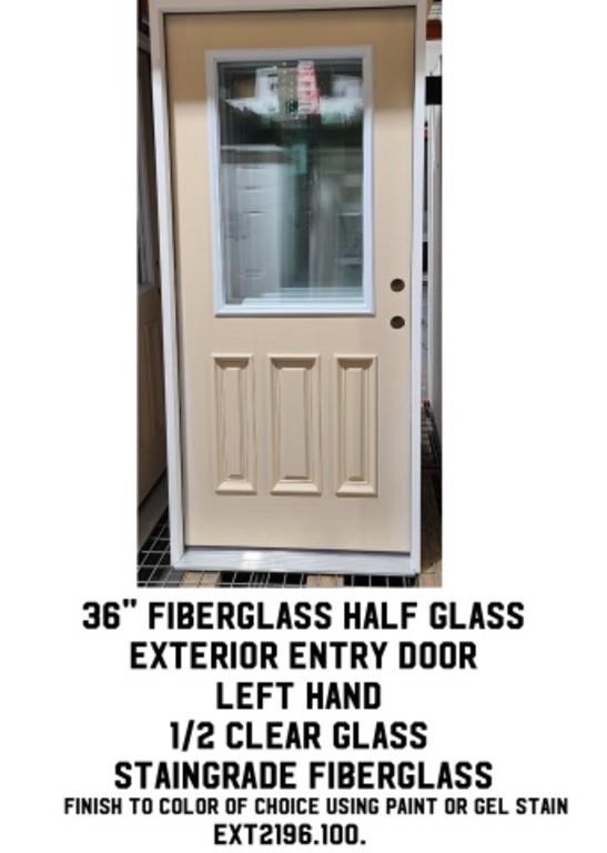 36" LH Fiberglass Half-Glass Ext. Entry Door