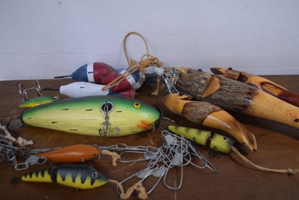 Large Fishing Lure Decor,Wood Carved Fish & More