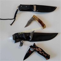 4 Knives - 2 Folding & 2 Sheathed