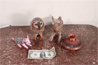 Vintage Mexican Pottery Owl Bowl Armadillo Animal