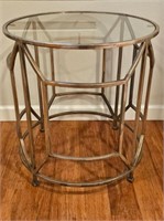 Brushed Champagne Metal and Glass End Table