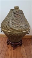 Woven Tribal Basket w/Wooden Stand