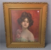 Antique oil on paper portrait, frame measures 26"