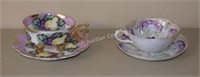 (K2) Pair of Hand Painted China Cups & Saucers