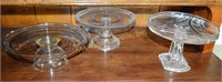 3 glass cake stands including Victorian pattern gl