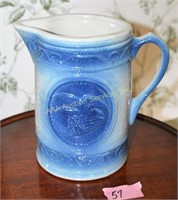 Clay City Indiana blue stoneware pitcher. Height: