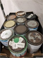 TRAY OF PAINT CANS