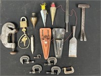 plumbob Armstrong clamps with other antique tools