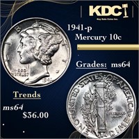 1941-p Mercury Dime 10c Grades Choice Unc