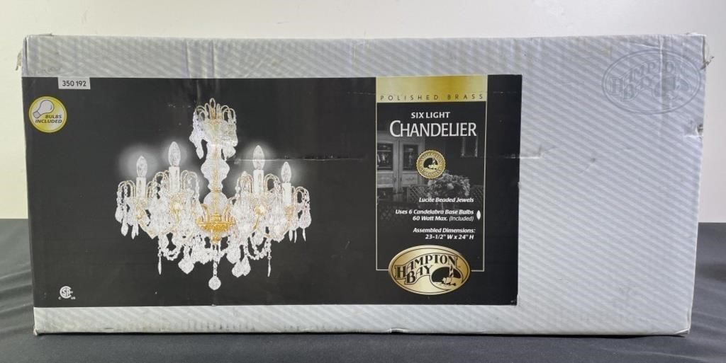 Hampton Bay Polished Six Light Chandelier- NIB (B)