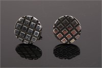 Vintage 1950's Siver-Tone Cross Hatch Cuff links