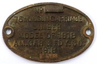 1918 MILITARY MOTOR CARRIAGE MFG TAG