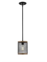 One Light Mini Pendant in Matte Black/Wood Grain