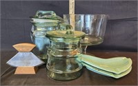 Green Glass Canister Jars, USA  Ashtrays & More