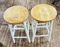 PAIR OF LOW WOODEN STOOLS