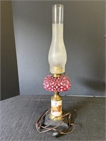 Cranberry Opalescent on a Fall Leaf Pedestal Lamp