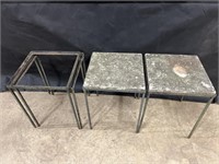 4 Metal Side Tables, 2 w/marble  tops