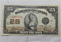 Dominion of Canada 25 Cents Note 1923 DC-24c McCav