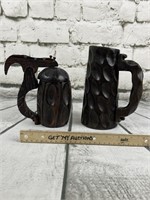 RARE UNIQUE Hand-Carved Wood Mug/Beer Stein