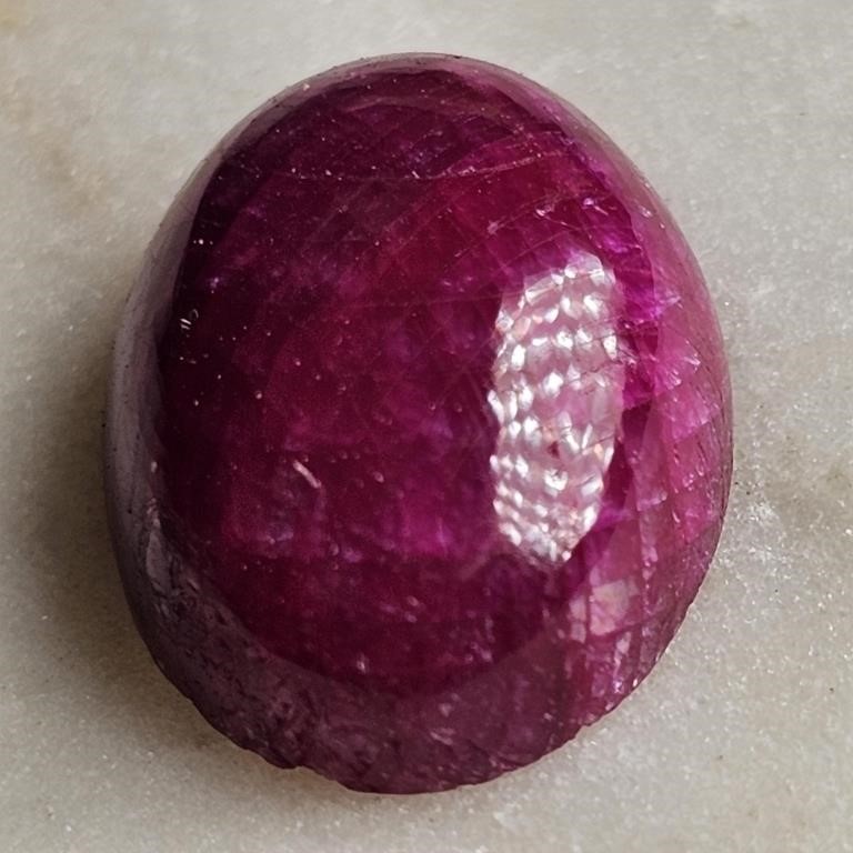 CERT 12.47 Ct Cabochon Colour Enhanced Ruby, Oval