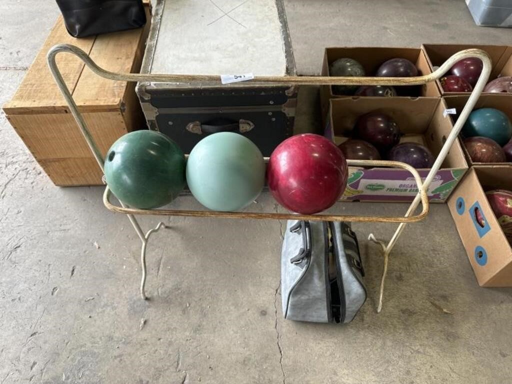 Wrought Iron Bowling Ball Rack & 4 Ball.