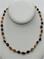Vintage Sterling Genuine Amber Beaded Necklace