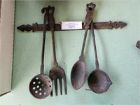 Vintage cast utensils with hanger 11"