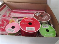 BOX LOT OF NEW CRAFT  ITEMS: RIBBONS, ETC.