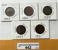 1883/1891 Various Indian Cents-5 Coins