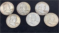 (6) Silver Franklin Half Dollars