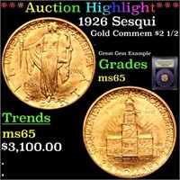 *Highlight* 1926 Sesqui Gold Commem $2 1/2 Graded