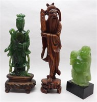 3 Asian Statues: 1 Nephrite / Jade, & Plastic