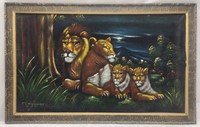 Velvet Lion Painting, Framed, 23" x 36", One