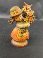 Anri Wood Carved Figurine Flower Girl