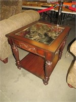 CHERRY BEVELED GLASS TOP SIDE TABLE