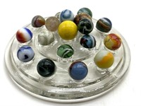 Marbles and Vintage Glass Flower Frog