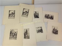 8 old artist signed engravings - European scenes