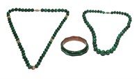 Malachite Bracelet & 2 Malachite Necklaces, 14K