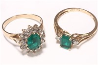 Two Gold, Emerald and Diamond Rings,