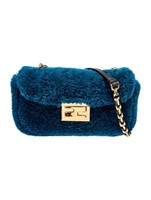 Fendi Blue Shearling Gold-tone Crossbody Bag