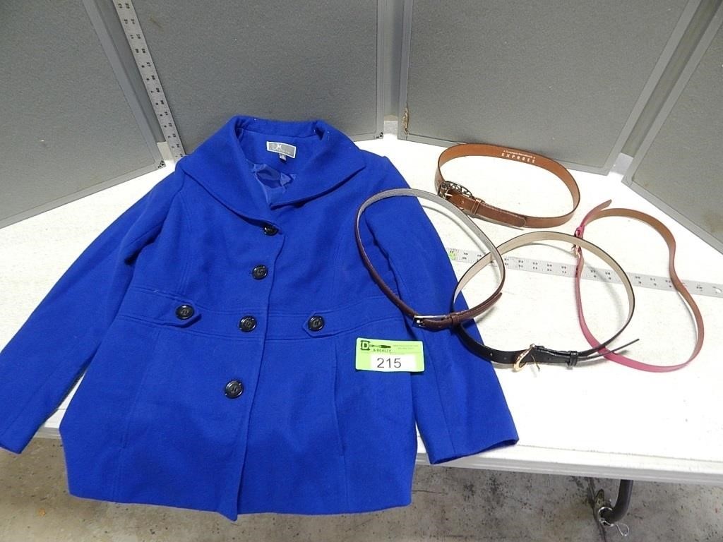 Woman's jacket; size M and 4 women's leather belts