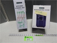 Electric juicer and a 12 piece utensil set; both N