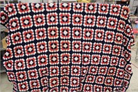 95" x 72" Vintage Red White & Blue Crochet Afghan
