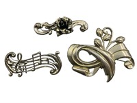 3 Sterling Brooches