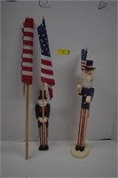 Two Uncle Sam Statues & Flags