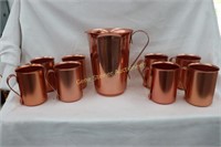 Copper Pitcher and (8) Copper Cups