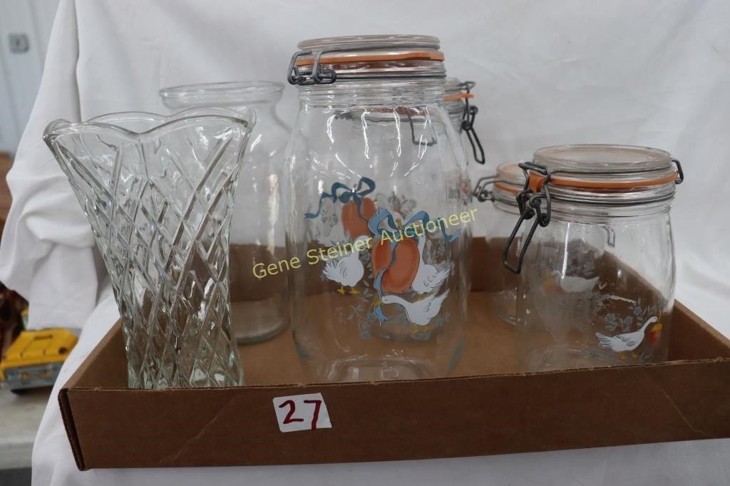 Goose Decor Cannister Jars & Pair Vases